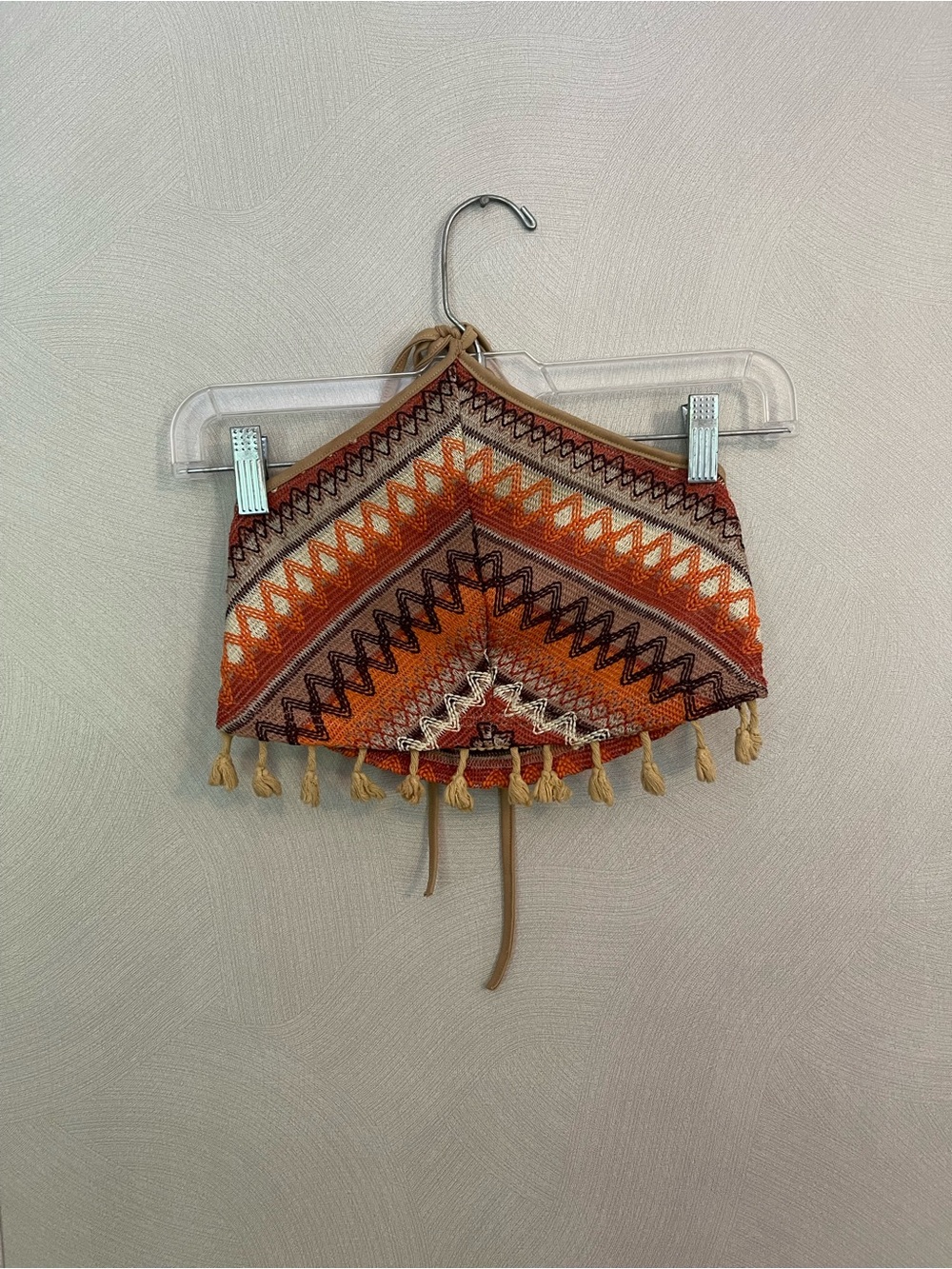 Crochet Triangle Halter Top in Orange and Tan